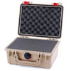 Pelican 1150 Case, Desert Tan with Red Latches Pick & Pluck Foam with Convolute Lid Foam ColorCase 011500-0001-310-320