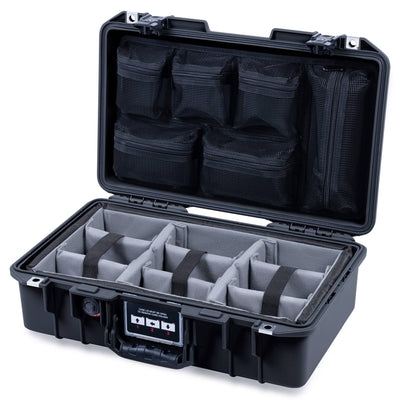 Pelican 1485 Air Case, Black with Black Handle & TSA Locking Latches Gray Padded Microfiber Dividers with Mesh Lid Organizer ColorCase 014850-0170-110-L10