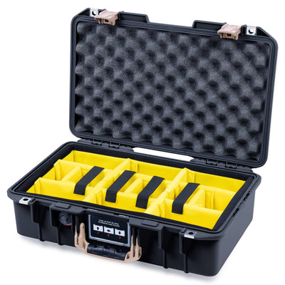 Pelican 1485 Air Case, Black with Desert Tan Handle & Latches Yellow Padded Microfiber Dividers with Convoluted Lid Foam ColorCase 014850-0010-110-311