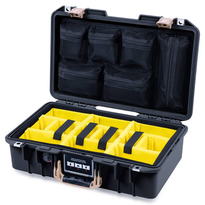 Pelican 1485 Air Case, Black with Desert Tan Handle & Latches Yellow Padded Microfiber Dividers with Mesh Lid Organizer ColorCase 014850-0110-110-311