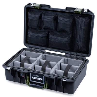 Pelican 1485 Air Case, Black with OD Green Handle & Latches Gray Padded Microfiber Dividers with Mesh Lid Organizer ColorCase 014850-0170-110-131