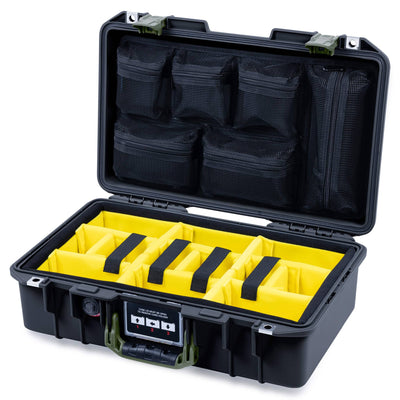 Pelican 1485 Air Case, Black with OD Green Handle & Latches Yellow Padded Microfiber Dividers with Mesh Lid Organizer ColorCase 014850-0110-110-131