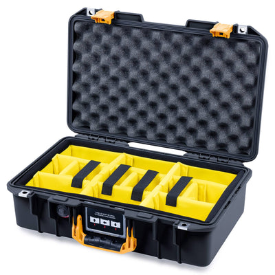Pelican 1485 Air Case, Black with Yellow Latches Yellow Padded Microfiber Dividers with Convolute Lid Foam ColorCase 014850-0010-110-241