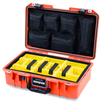 Pelican 1485 Air Case, Orange with Black Handle & TSA Locking Latches Yellow Padded Microfiber Dividers with Mesh Lid Organizer ColorCase 014850-0110-150-L10