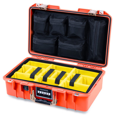 Pelican 1485 Air Case, Orange with Desert Tan Latches Yellow Padded Microfiber Dividers with Convolute Lid Foam ColorCase 014850-0010-150-311