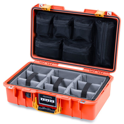 Pelican 1485 Air Case, Orange with Yellow Handle & Latches Gray Padded Microfiber Dividers with Mesh Lid Organizer ColorCase 014850-0170-150-241