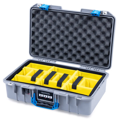 Pelican 1485 Air Case, Silver with Blue Latches Yellow Padded Microfiber Dividers with Convolute Lid Foam ColorCase 014850-0010-180-121