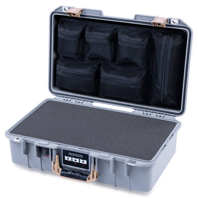 Pelican 1485 Air Case, Silver with Desert Tan Handle & Latches Pick & Pluck Foam with Mesh Lid Organizer ColorCase 014850-0101-180-311