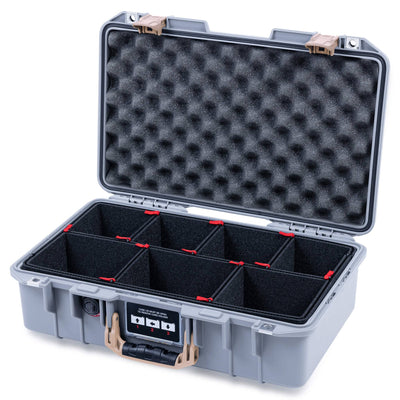 Pelican 1485 Air Case, Silver with Desert Tan Handle & Latches TrekPak Divider System with Convoluted Lid Foam ColorCase 014850-0020-180-311