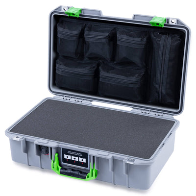 Pelican 1485 Air Case, Silver with Lime Green Latches ColorCase