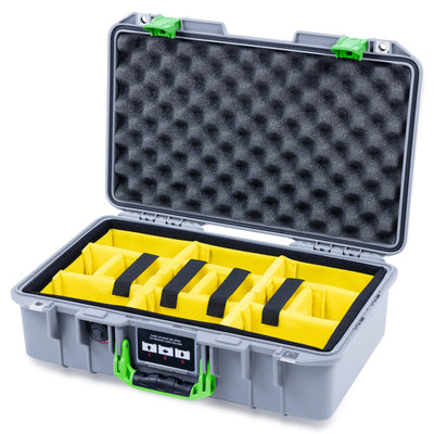 Pelican 1485 Air Case, Silver with Lime Green Latches Yellow Padded Microfiber Dividers with Convolute Lid Foam ColorCase 014850-0010-180-301