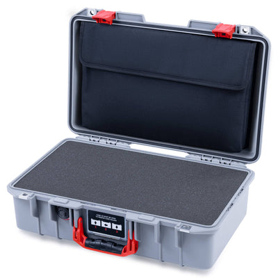 Pelican 1485 Air Case, Silver with Red Latches Pick & Pluck Foam with Computer Pouch ColorCase 014850-0201-180-321