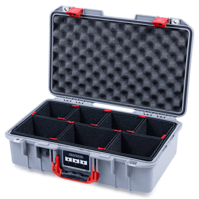 Pelican 1485 Air Case, Silver with Red Latches TrekPak Divider System with Convolute Lid Foam ColorCase 014850-0020-180-321