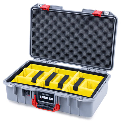 Pelican 1485 Air Case, Silver with Red Latches Yellow Padded Microfiber Dividers with Convolute Lid Foam ColorCase 014850-0010-180-321