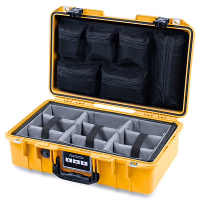 Pelican 1485 Air Case, Yellow with Black Handle & TSA Locking Latches Gray Padded Microfiber Dividers with Mesh Lid Organizer ColorCase 014850-0170-240-L10