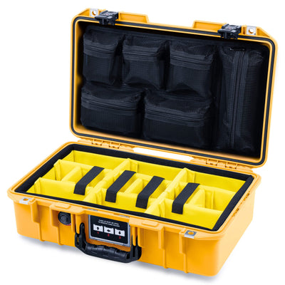 Pelican 1485 Air Case, Yellow with Black Handle & TSA Locking Latches Yellow Padded Microfiber Dividers with Mesh Lid Organizer ColorCase 014850-0110-240-L10