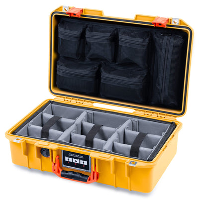 Pelican 1485 Air Case, Yellow with Orange Handle & Latches Gray Padded Microfiber Dividers with Mesh Lid Organizer ColorCase 014850-0170-240-151