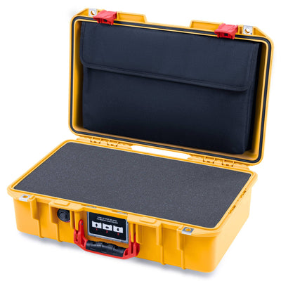 Pelican 1485 Air Case, Yellow with Red Latches Pick & Pluck Foam with Computer Pouch ColorCase 014850-0201-240-321