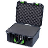 Pelican 1507 Air Case, Black with Lime Green Handle & Latches Pick & Pluck Foam with Convolute Lid Foam ColorCase 015070-0001-110-301