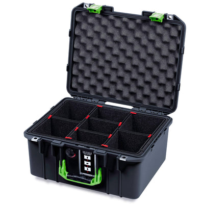 Pelican 1507 Air Case, Black with Lime Green Handle & Latches TrekPak Divider System with Convolute Lid Foam ColorCase 015070-0020-110-301