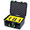 Pelican 1507 Air Case, Black with Lime Green Handle & Latches Yellow Padded Microfiber Dividers with Convolute Lid Foam ColorCase 015070-0010-110-301