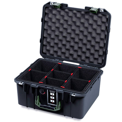 Pelican 1507 Air Case, Black with OD Green Handle & Latches TrekPak Divider System with Convolute Lid Foam ColorCase 015070-0020-110-131