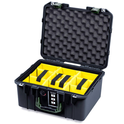 Pelican 1507 Air Case, Black with OD Green Handle & Latches Yellow Padded Microfiber Dividers with Convolute Lid Foam ColorCase 015070-0010-110-131