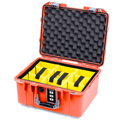 Pelican 1507 Air Case, Orange with Silver Handle & Latches Yellow Padded Microfiber Dividers with Convolute Lid Foam ColorCase 015070-0010-150-181