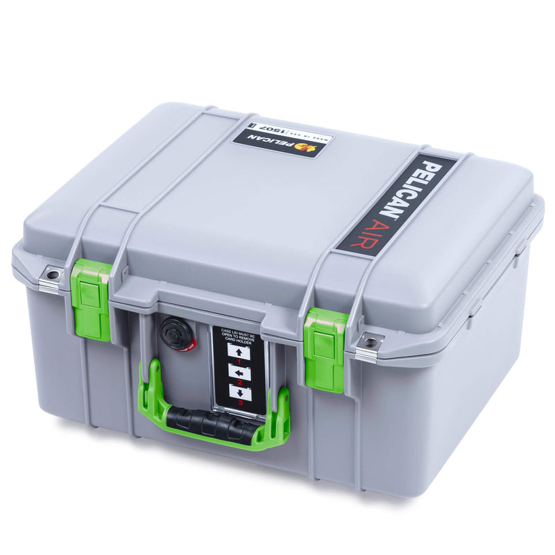 Pelican 1507 Air Case, Silver with Lime Green Handle & Latches ColorCase 