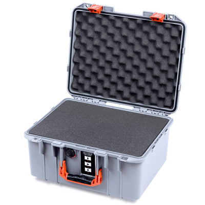 Pelican 1507 Air Case, Silver with Orange Handle & Latches Pick & Pluck Foam with Convolute Lid Foam ColorCase 015070-0001-180-151