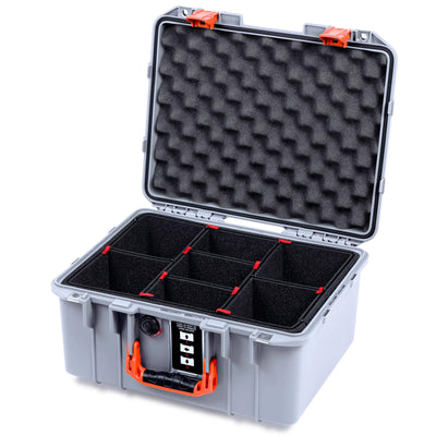 Pelican 1507 Air Case, Silver with Orange Handle & Latches TrekPak Divider System with Convolute Lid Foam ColorCase 015070-0020-180-151