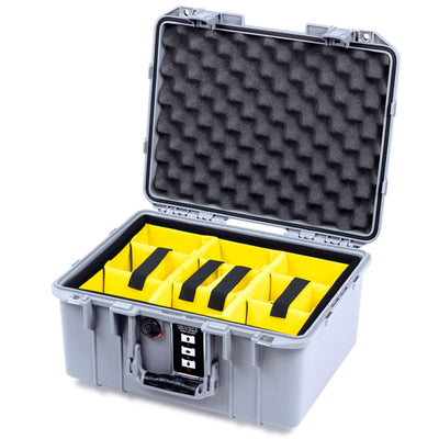 Pelican 1507 Air Case, Silver Yellow Padded Microfiber Dividers with Convolute Lid Foam ColorCase 015070-0010-180-181