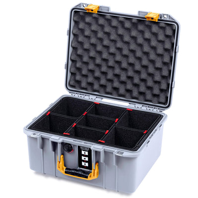 Pelican 1507 Air Case, Silver with Yellow Handle & Latches TrekPak Divider System with Convolute Lid Foam ColorCase 015070-0020-180-241