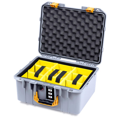 Pelican 1507 Air Case, Silver with Yellow Handle & Latches Yellow Padded Microfiber Dividers with Convolute Lid Foam ColorCase 015070-0010-180-241