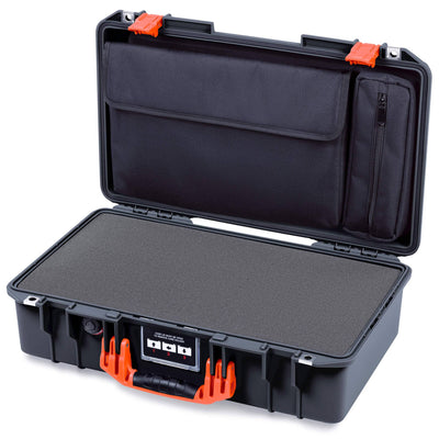 Pelican 1525 Air Case, Black with Orange Handle & Latches Pick & Pluck Foam with Laptop Computer Pouch ColorCase 015250-0201-110-151