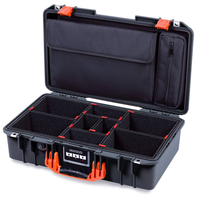 Pelican 1525 Air Case, Black with Orange Handle & Latches TrekPak Divider Sytem with Laptop Computer Pouch ColorCase 015250-0220-110-151