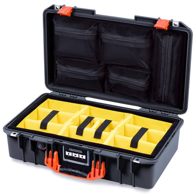 Pelican 1525 Air Case, Black with Orange Handle & Latches Yellow Padded Microfiber Dividers with Mesh Lid Organizer ColorCase 015250-0110-110-151