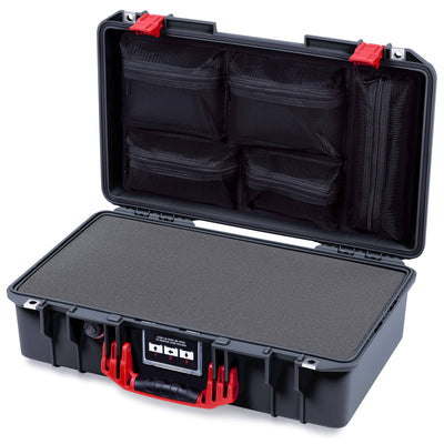 Pelican 1525 Air Case, Black with Red Handle & Latches Pick & Pluck Foam with Mesh Lid Organizer ColorCase 015250-0101-110-321