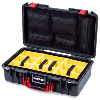 Pelican 1525 Air Case, Black with Red Handle & Latches Yellow Padded Microfiber Dividers with Mesh Lid Organizer ColorCase 015250-0110-110-321