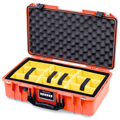 Pelican 1525 Air Case, Orange with Black Handle & Latches Yellow Padded Microfiber Dividers with Convolute Lid Foam ColorCase 015250-0010-150-111