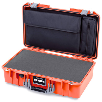 Pelican 1525 Air Case, Orange with Silver Handle & Latches Pick & Pluck Foam with Laptop Computer Pouch ColorCase 015250-0201-150-181