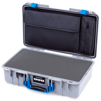 Pelican 1525 Air Case, Silver with Blue Handle & Latches Pick & Pluck Foam with Laptop Computer Pouch ColorCase 015250-0201-180-121