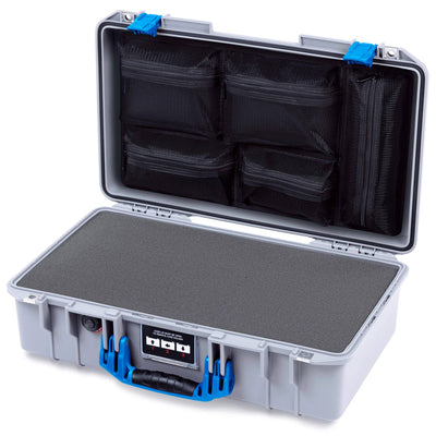 Pelican 1525 Air Case, Silver with Blue Handle & Latches Pick & Pluck Foam with Mesh Lid Organizer ColorCase 015250-0101-180-121