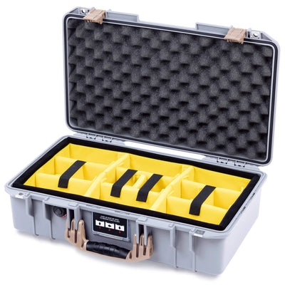 Pelican 1525 Air Case, Silver with Desert Tan Handle & Latches Yellow Padded Microfiber Dividers with Convolute Lid Foam ColorCase 015250-0010-180-311