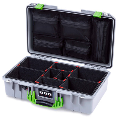 Pelican 1525 Air Case, Silver with Lime Green Handle & Latches TrekPak Divider System with Mesh Lid Organizer ColorCase 015250-0120-180-301