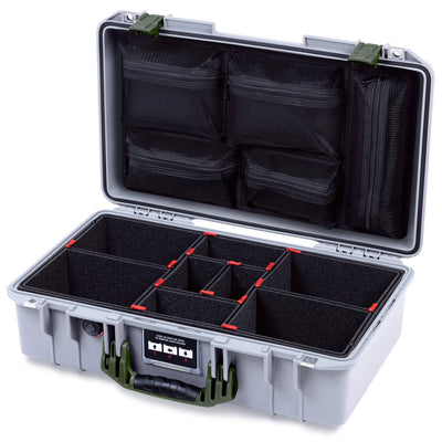 Pelican 1525 Air Case, Silver with OD Green Handle & Latches TrekPak Divider System with Mesh Lid Organizer ColorCase 015250-0120-180-131