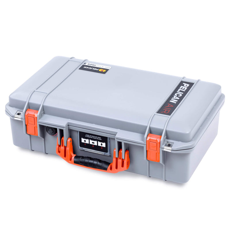 Pelican 1525 Air Case, Silver with Orange Handle & Latches ColorCase 