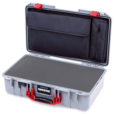 Pelican 1525 Air Case, Silver with Red Handle & Latches Pick & Pluck Foam with Laptop Computer Pouch ColorCase 015250-0201-180-321