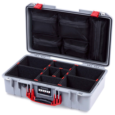 Pelican 1525 Air Case, Silver with Red Handle & Latches TrekPak Divider System with Mesh Lid Organizer ColorCase 015250-0120-180-321