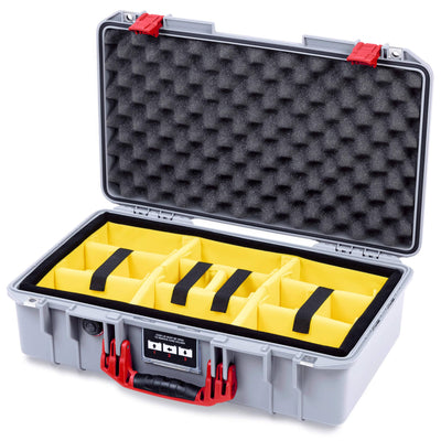 Pelican 1525 Air Case, Silver with Red Handle & Latches Yellow Padded Microfiber Dividers with Convolute Lid Foam ColorCase 015250-0010-180-321